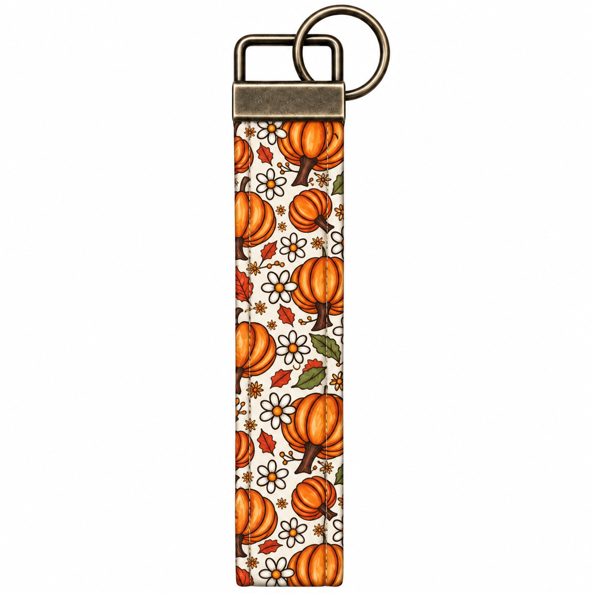 Pumpkin Keychain with Floral Design, Key Fob Wristlet, Ideal for Keys and Accessories, Perfect for Fall Decor