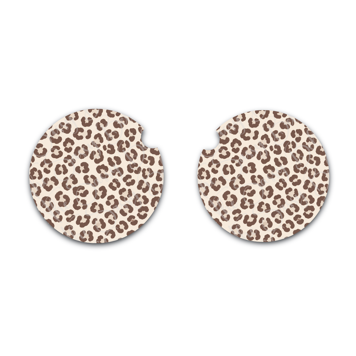 Neutral Leopard Print Car Coasters | Soft Neoprene Cup Holder Inserts | Set of 2 Cute Car Accessories