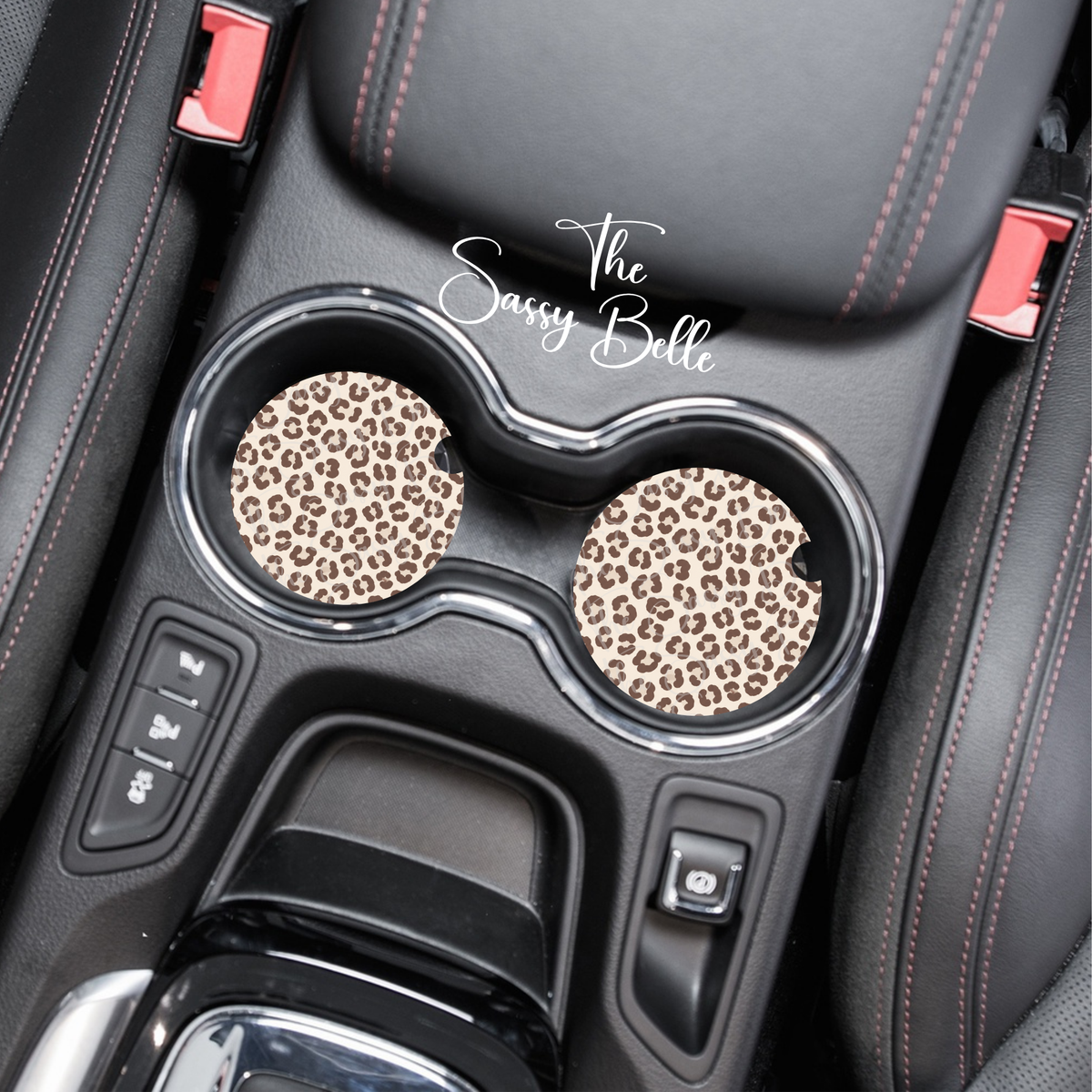 Neutral Leopard Print Car Coasters | Soft Neoprene Cup Holder Inserts | Set of 2 Cute Car Accessories