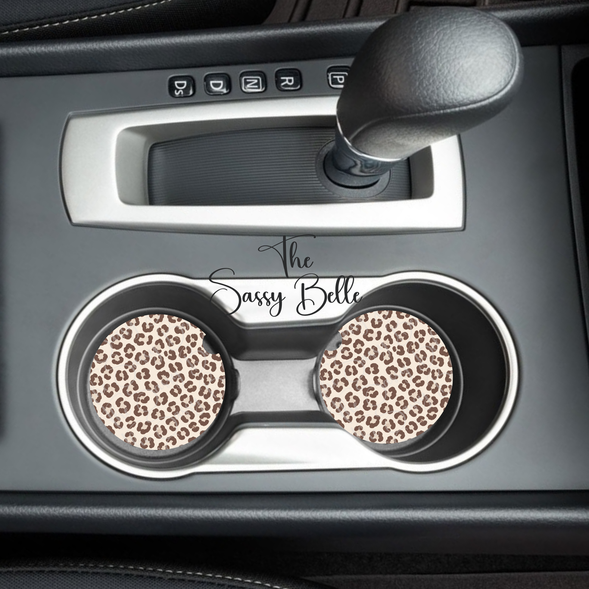Neutral Leopard Print Car Coasters | Soft Neoprene Cup Holder Inserts | Set of 2 Cute Car Accessories