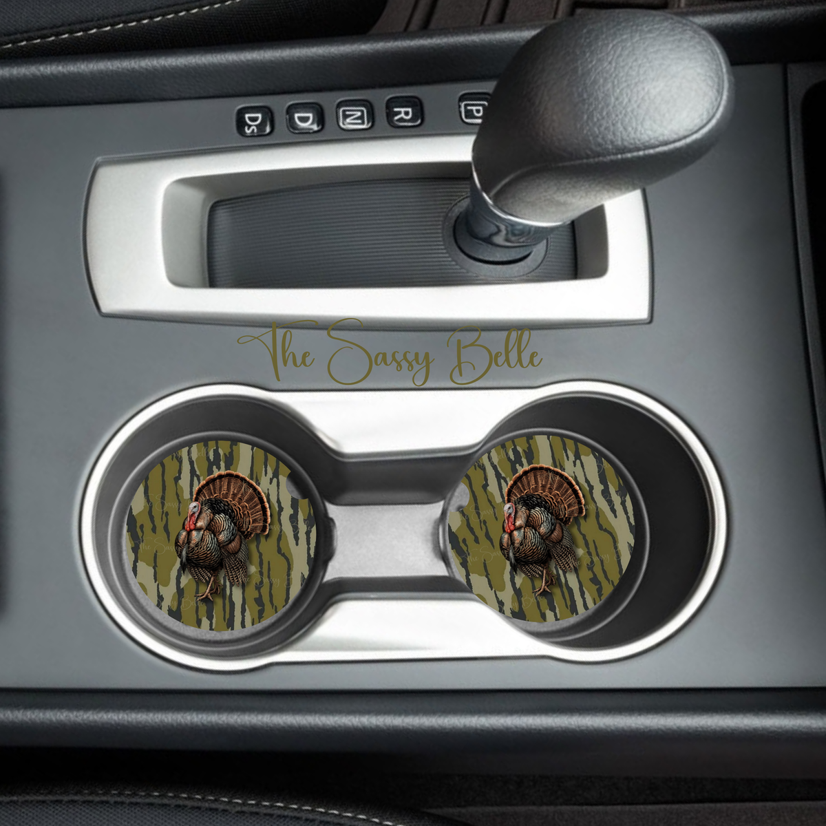Turkey Strut Car Coasters, Neoprene Car Coasters, Set of Two, Auto Accessories, Hunter Gift, Camoflauge Auto Decor