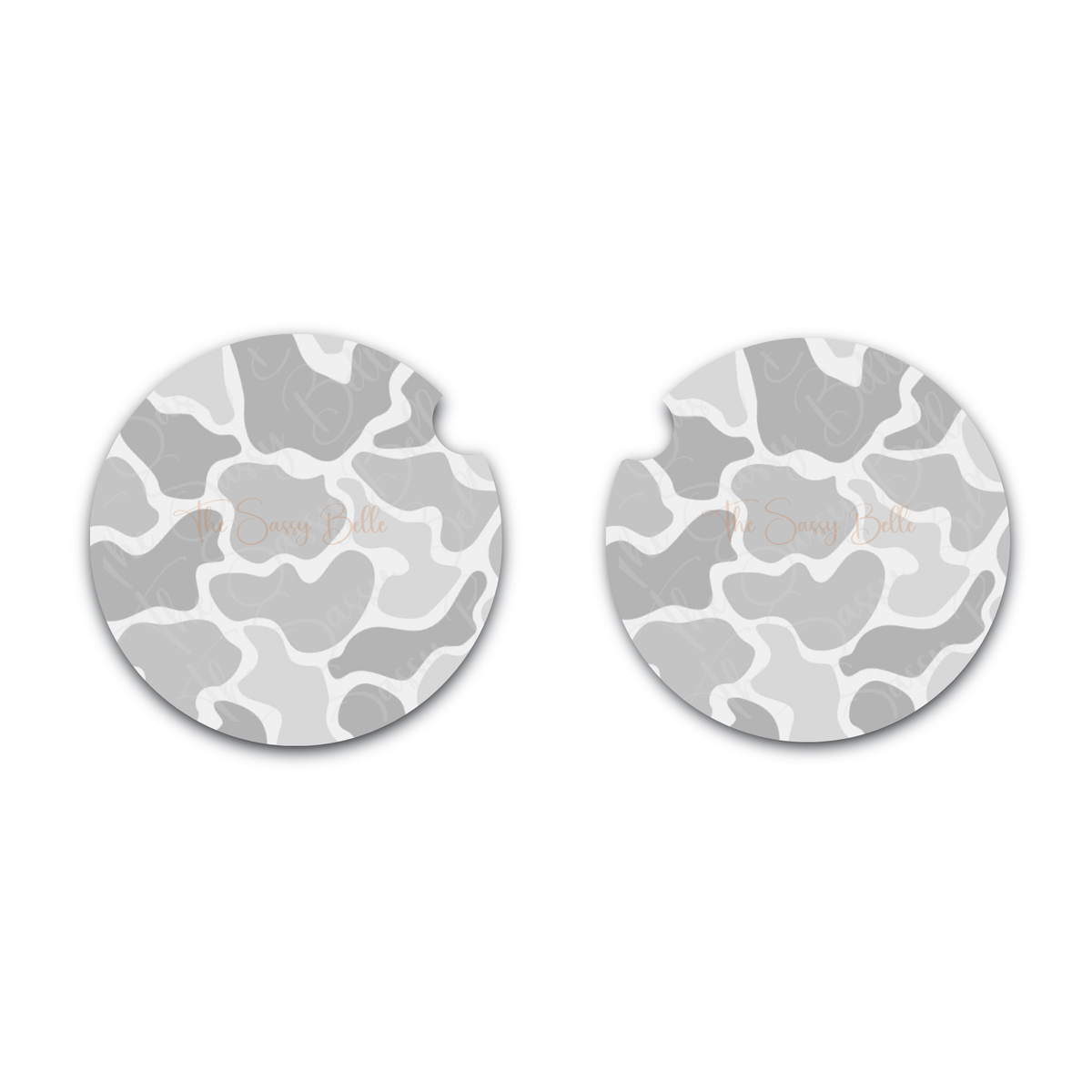 Gray Duck Camo Car Coasters Set of 2, Neoprene Cup Holder Coasters, Camouflage Car & Truck Accessories, Vehicle Interior Decor